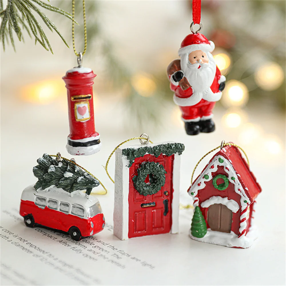 Resin Christmas Tree Hanging Ornaments Manual Painted Santa Claus Elk Snowman Pendants New Year Home Decoration Party Supplies