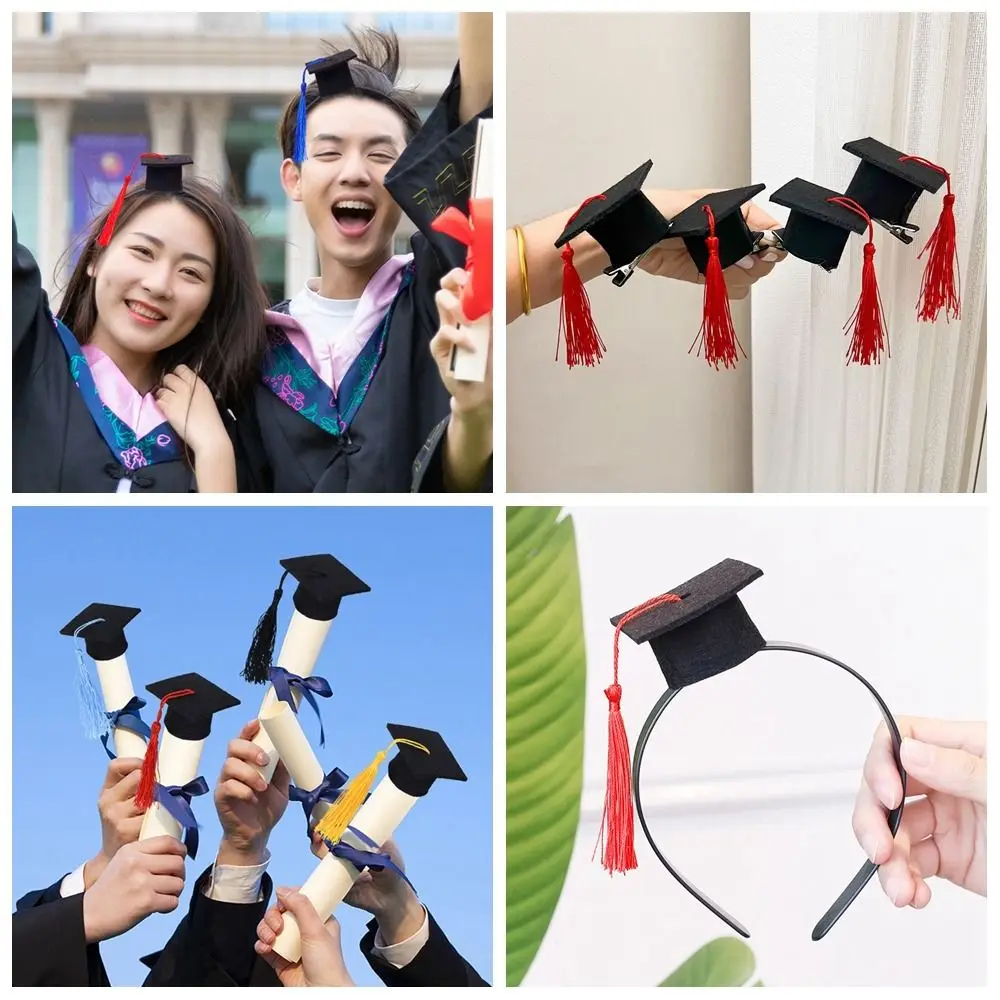 

Graduation Season Mini Doctor Hat Small Graduation Hat Celebrate Party Mini Bachelor Hat Hairpin with Tassels Felt Non-woven