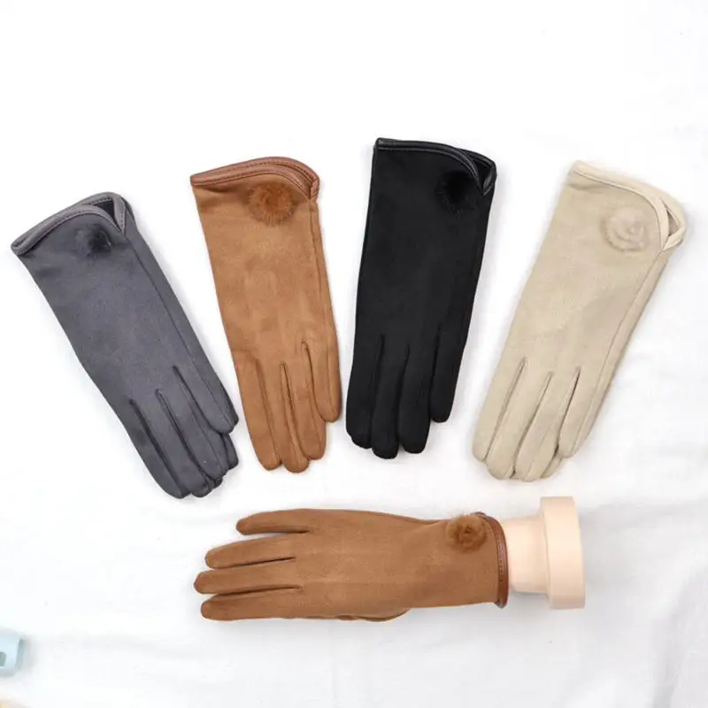 Gants à écran tactile en cachemire fin pour femme, mitaines chaudes, tissu daim, coupe-vent élégant, monochromatique, cyclisme, conduite, mode, automne, hiver