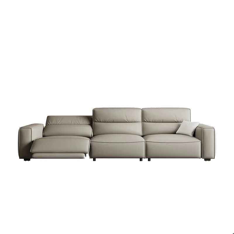 

Electric multi-functional simple leather sofa Italian first-class space capsule straight row first layer cowhide tofu blocks