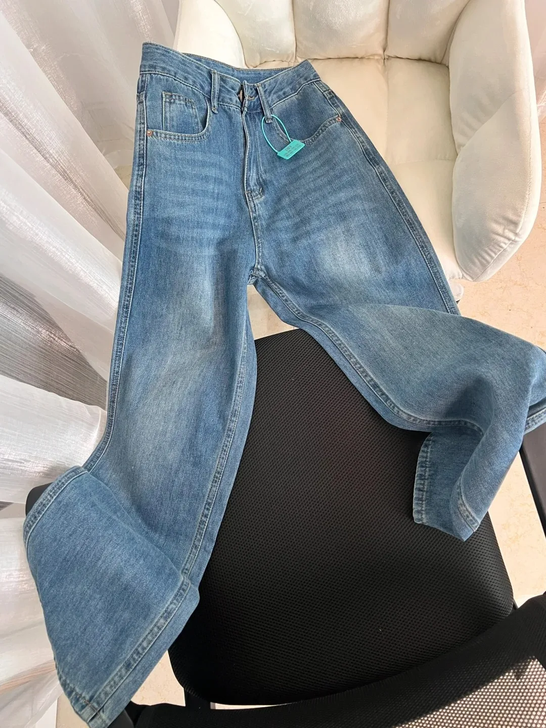 

Blue Straight Leg Jeans Women's High Waist Slimming Trousers Loose Fit Casual Wide Leg Pants Long Loose Versatile Jeans