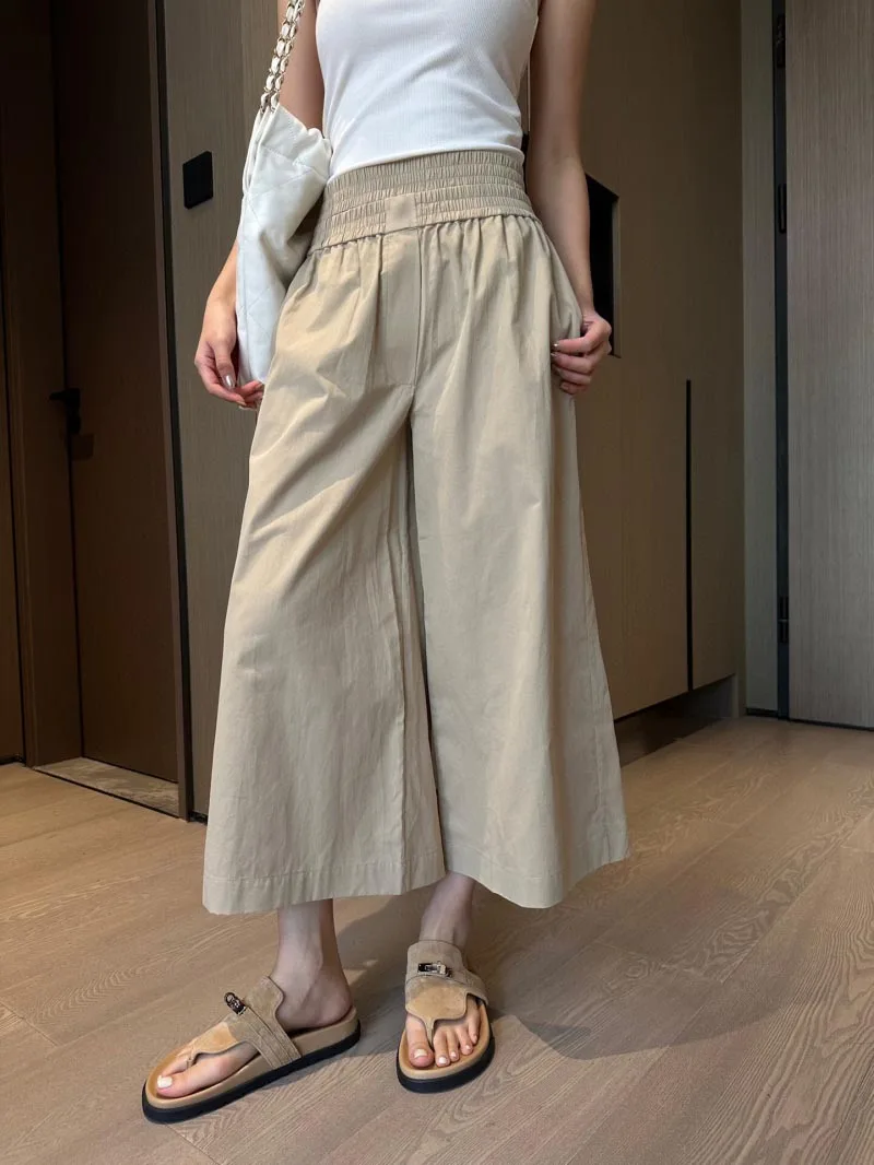 

Tall women's skirt pants, fashionable and stylish, loose and casual, simple and elastic waist wide leg cropped pants