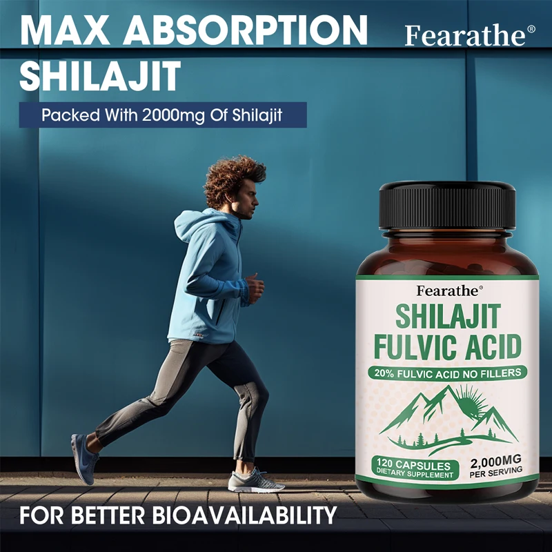 كبسولة Shilajit الأصلية المرتفعة في معادن تتبع وحمض اللففيك للطاقة وقوة العضلات والمناعة والتحمل
