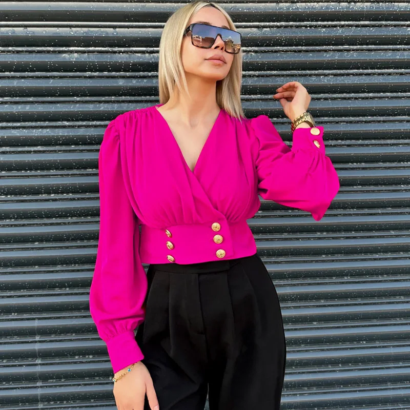 

In Stock European and American Shirt WomenVCollar New Style Long Sleeve Elegant Graceful Spring and Women's High-Grade