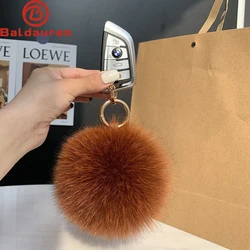 2024 Fluffy Real Fox Fur Ball Poms Keychain For Women Luxury Pompom Keyring Accessories Bag Decoration Emo Trinket Jewelry Gifts