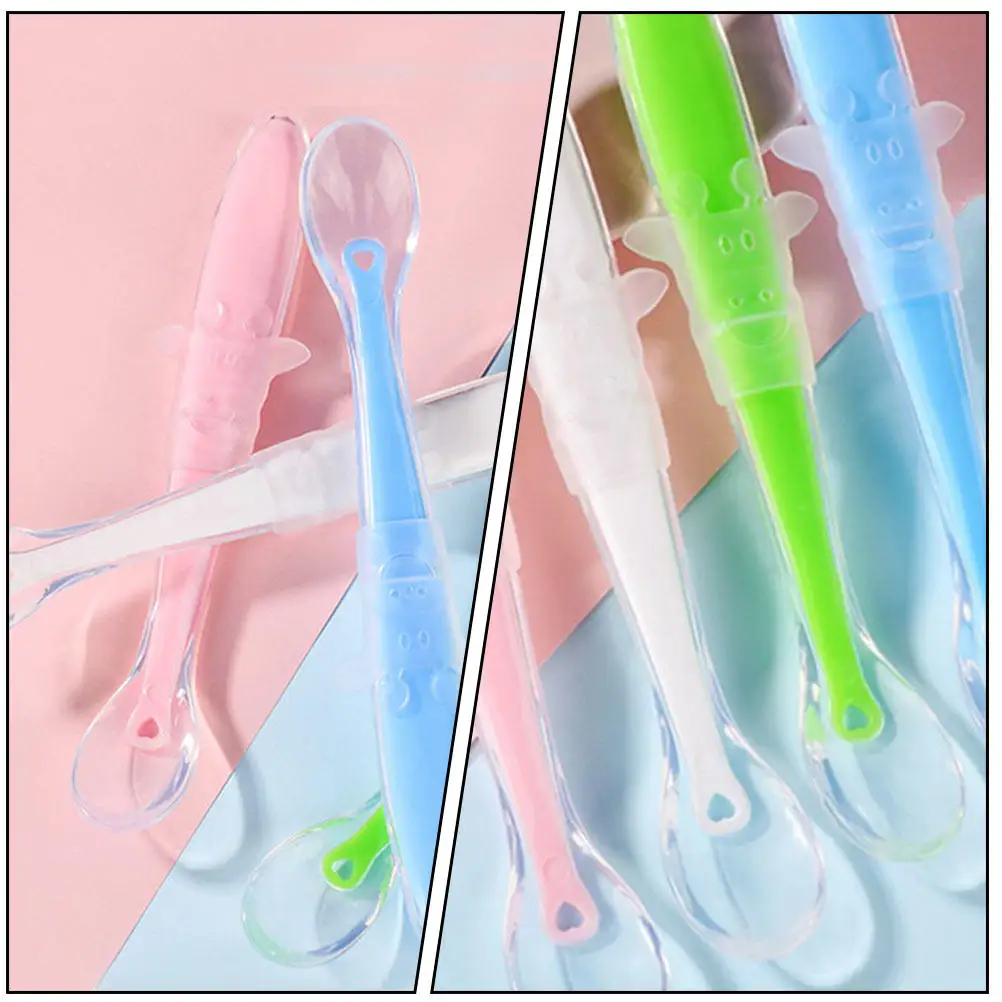 

Набор из 4 силиконовых детских ложек с гладкой текстурой для прикорма, с длинной ручкой, нескользящие, для кормления младенцев