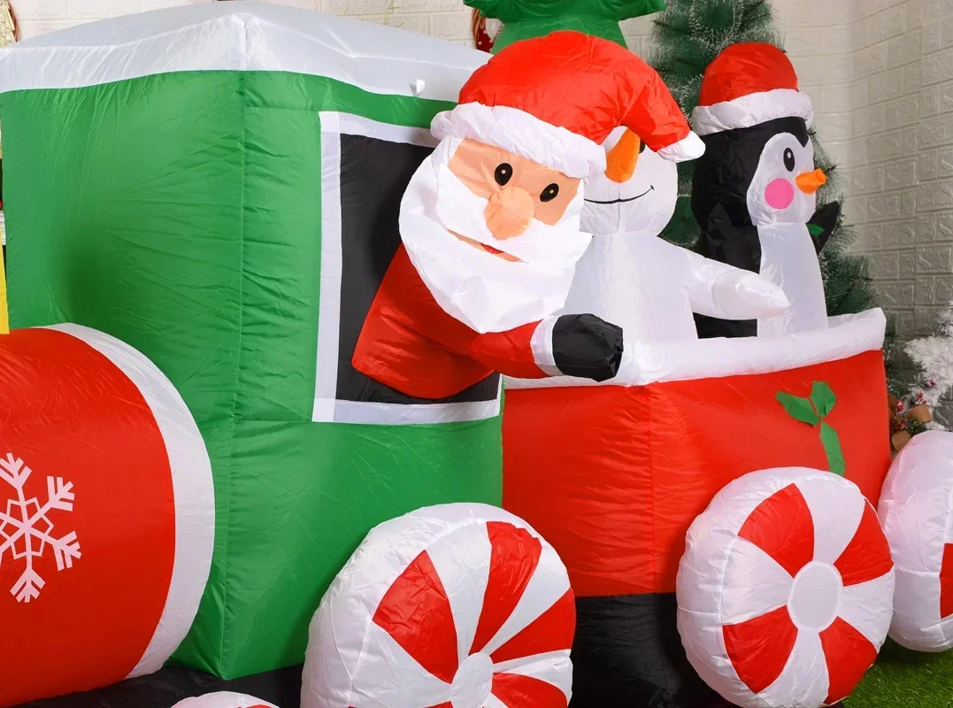 Christmas Decoration Inflatable Train Santa Claus Snowman Length 8.8ft Inflatable Toys with LED Lights Outdoor Garden Ornament