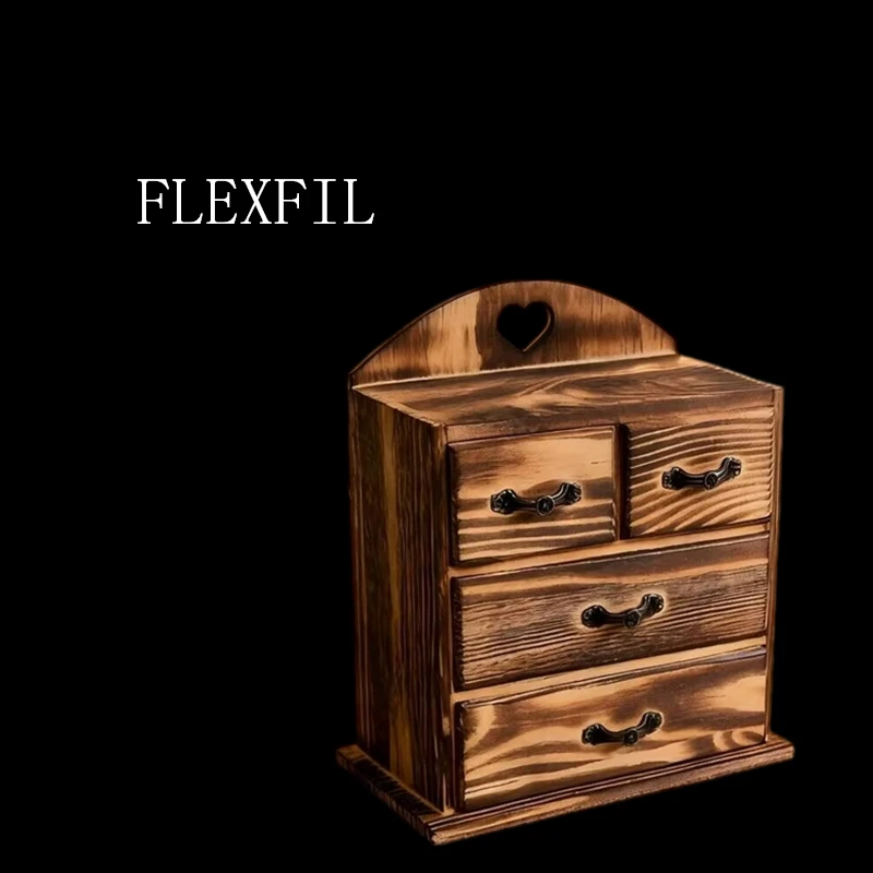 FLEXFIL Charcoal ash wood jewelry storage box Vintage for women Original Handmade house Organization Accessories gift box