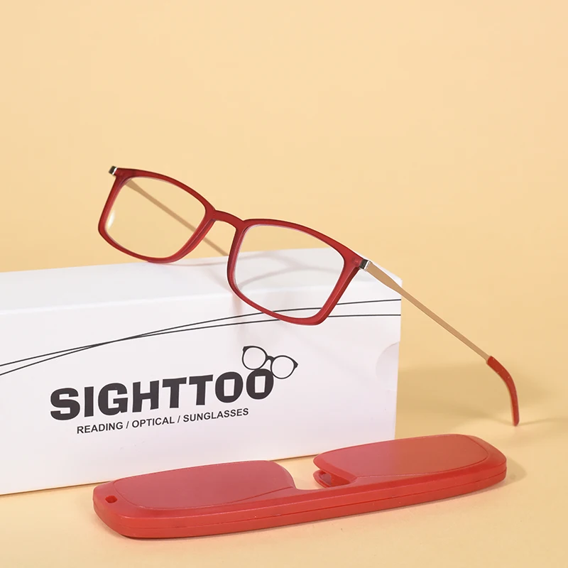 

Портативные очки для чтения, тонкие очки с блокировкой синего света, мужские и женские квадратные увеличительные очки плюс с футляром + 100 + 200