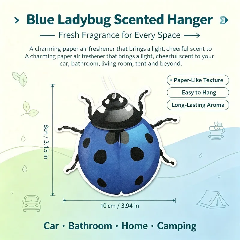 Car Air Freshener Blue Ladybug Insect Hanging Scent Card for Car Rearview Mirror Decor Ornament Gift