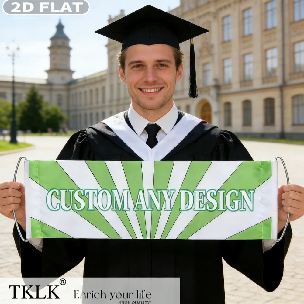 2D FLAT 1pc Custom Portable Graduation Handheld Banner with Plastic Stick, Personalized with Design, Single/Double-Sided