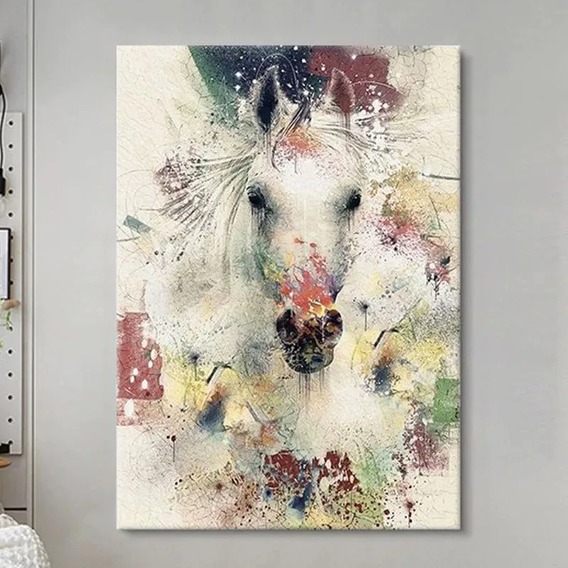 

High End Modern Art Hanging Painting Hand Drawn White Horse Canvas Painting Living Room Sofa Background Wall Decoration Painting