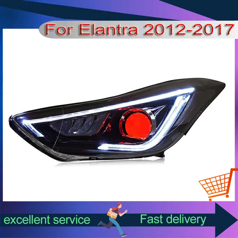 Car Light For Hyundai Elantra 2012-2017 Headlight Assembly Modified LED DRL Devil\'s Eye Design Dual Lens Turn Signal Front Lamps