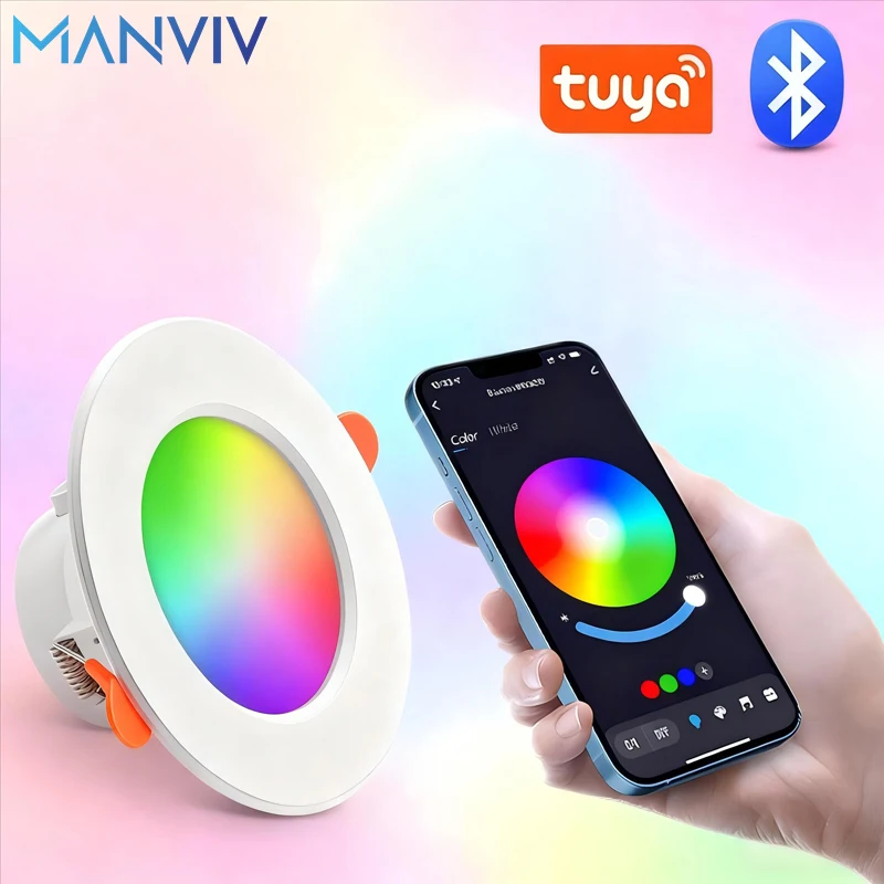 Tuya Smart LED Downlight 10W AC85V-265V Round Spot Light RGB Color Changing Dimmable Recessed Ceiling Lamp LED Spotlight Bedroom