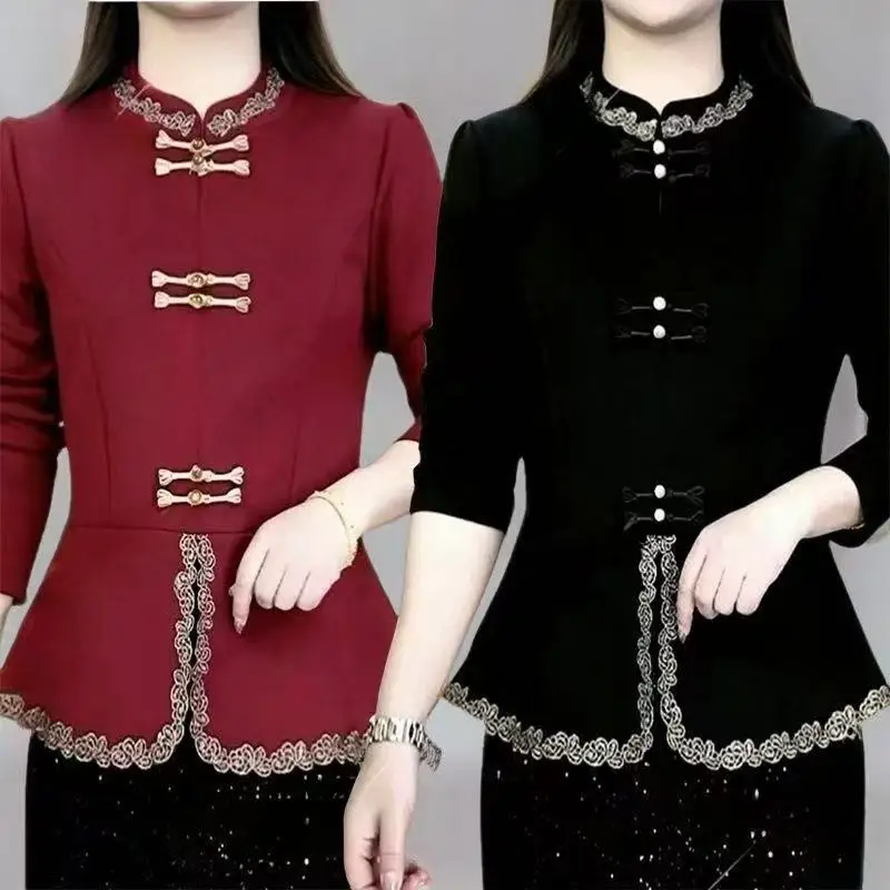 

Новая китайская нижняя рубашка с длинными рукавами для мам, женская весенне-осенняя модная зарубежная универсальная однотонная рубашка среднего возраста