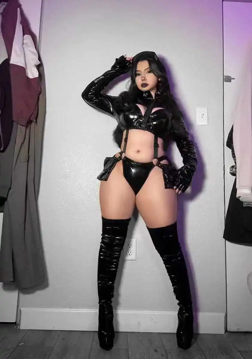 New dark spy functional style hollow out spicy leather jumpsuit deconstructive sexy niche top bar performance outfit Set