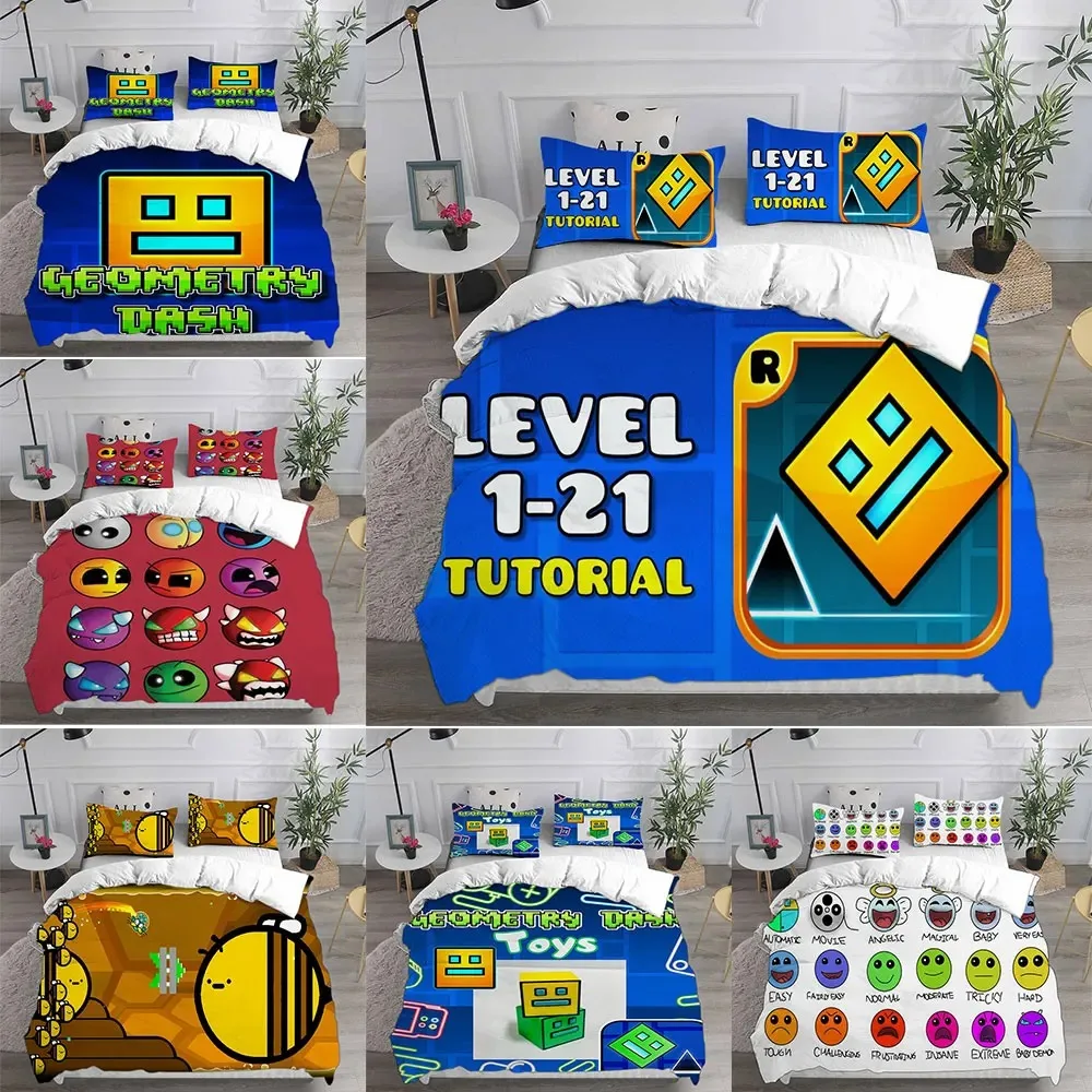 

Geometry Dash Bedding Sets Comforter Quilt Bed Cover Duvet Cover Pillow Case Sets Bedroom Decoration Home Supplies