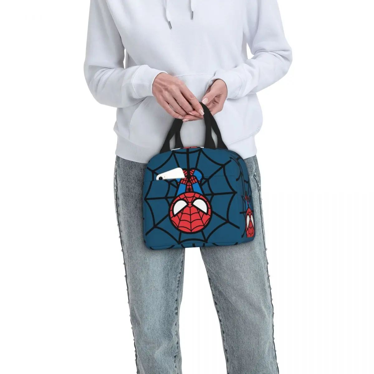 Kawaii Spider Man Hanging Insulated Lunch Bags Thermal Bag Reusable Leakproof Tote Lunch Box Food Storage Bags School Picnic