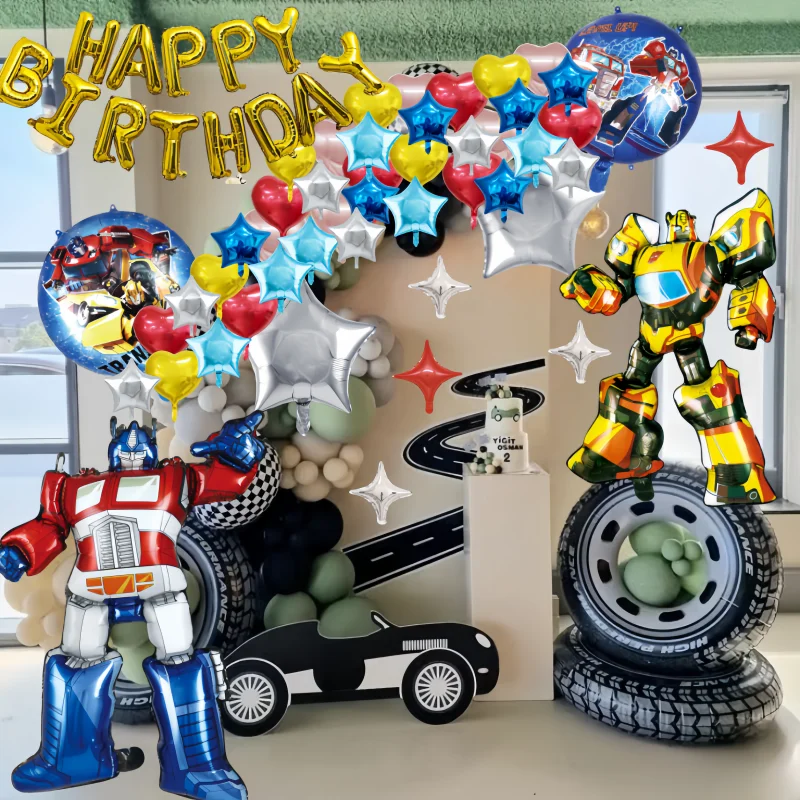 Transformers Optimus Prime globo en forma de abejorro tema película de aluminio globo cumpleaños conjunto bola en forma de corazón fiesta Festival fondo