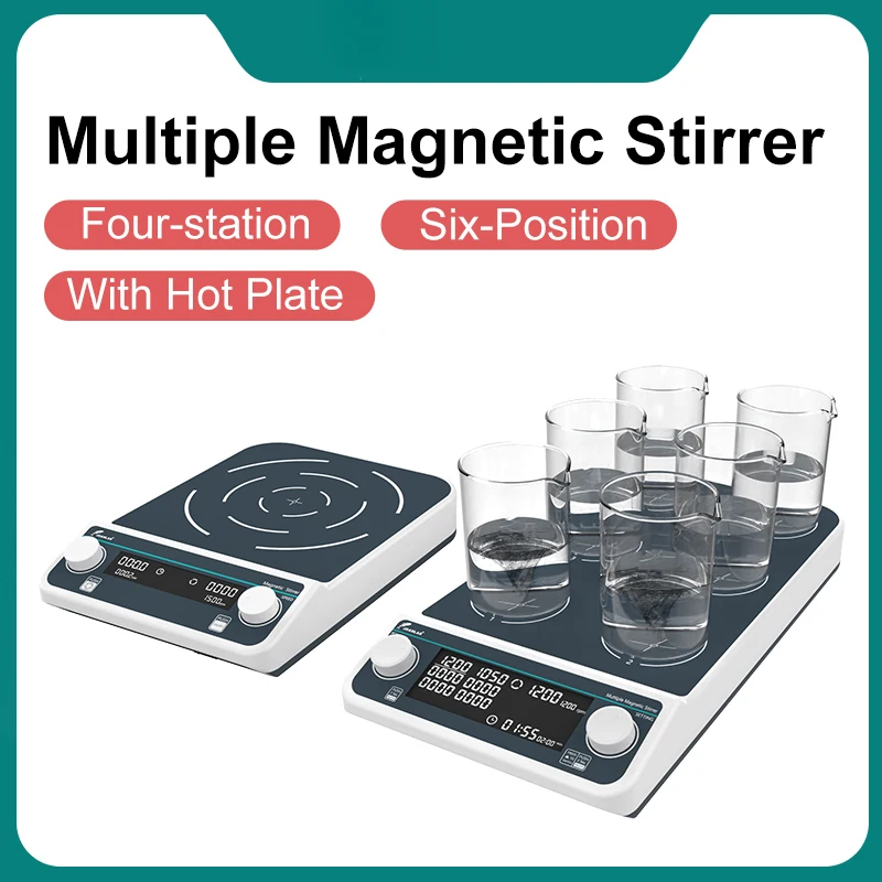 Multiple Magnetic Stirrer Hot Plate Digital Display Laboratory Stirrer Magnetic Mixer Heating Four-station Six-Position