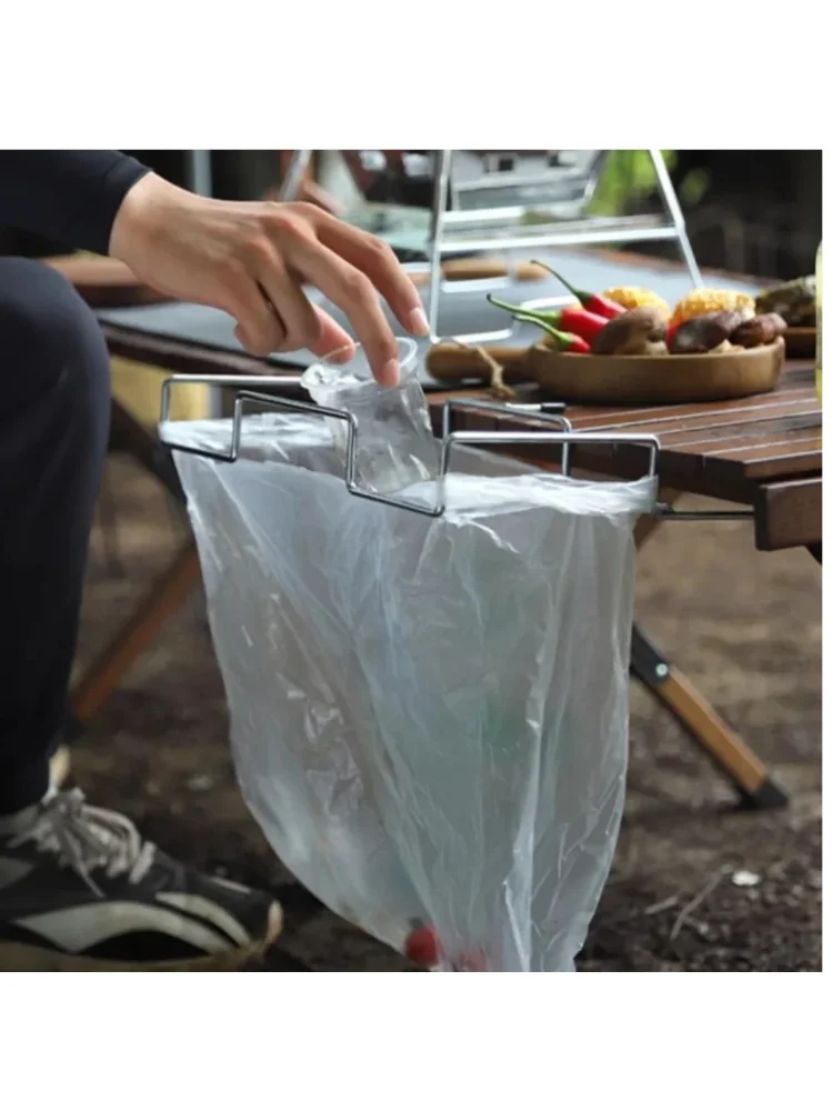 Portable Stainless Steel Camping Trash Holder - Foldable Table Stand for Picnic, BBQ & Outdoor, Eco-Friendly Garbage Bag Rack