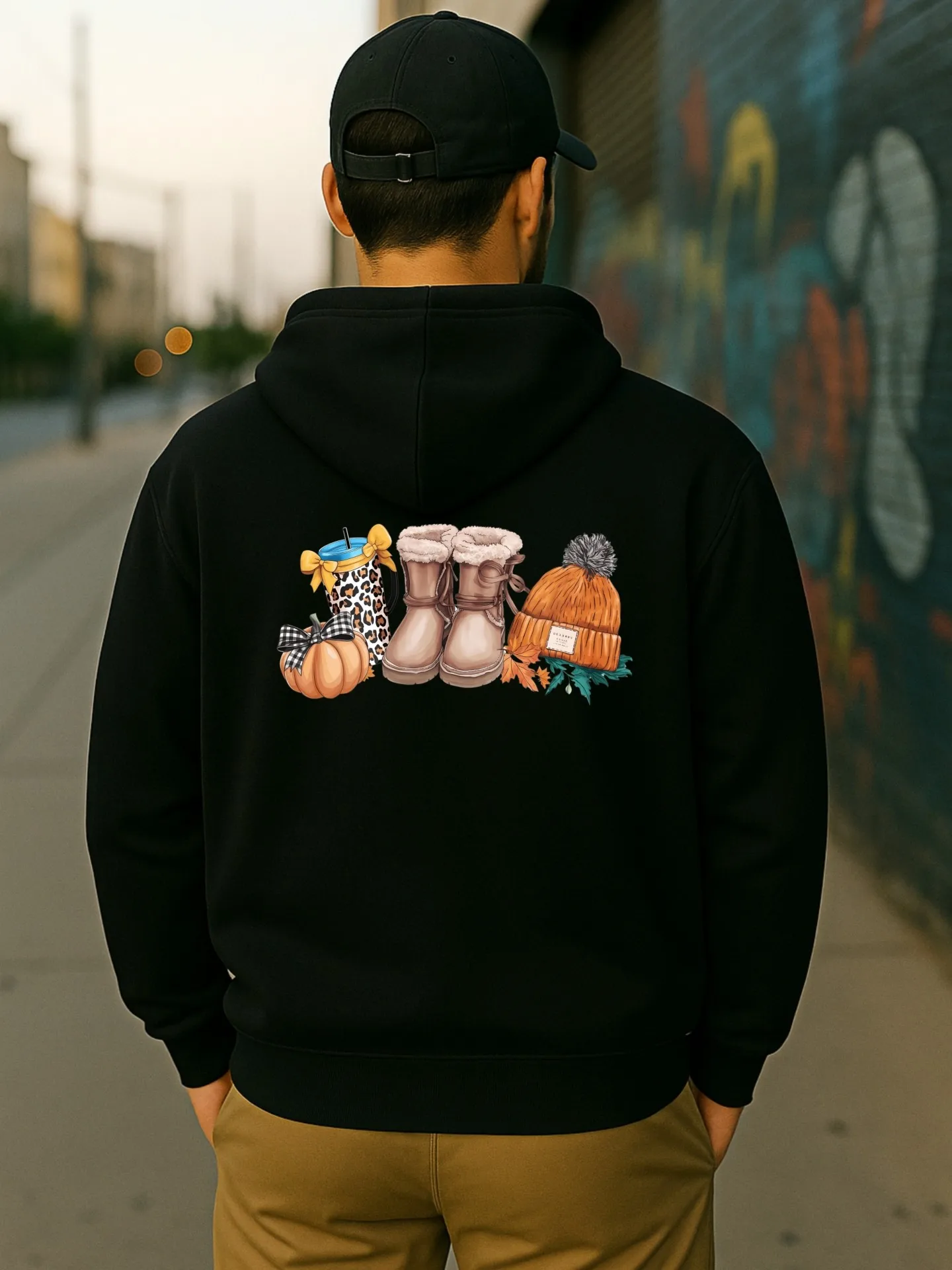 Sweat à capuche graphique pour hommes, pull polaire imprimé dessin animé, style décontracté pour jeunes hommes, idéal pour un usage quotidien et des tenues d'automne