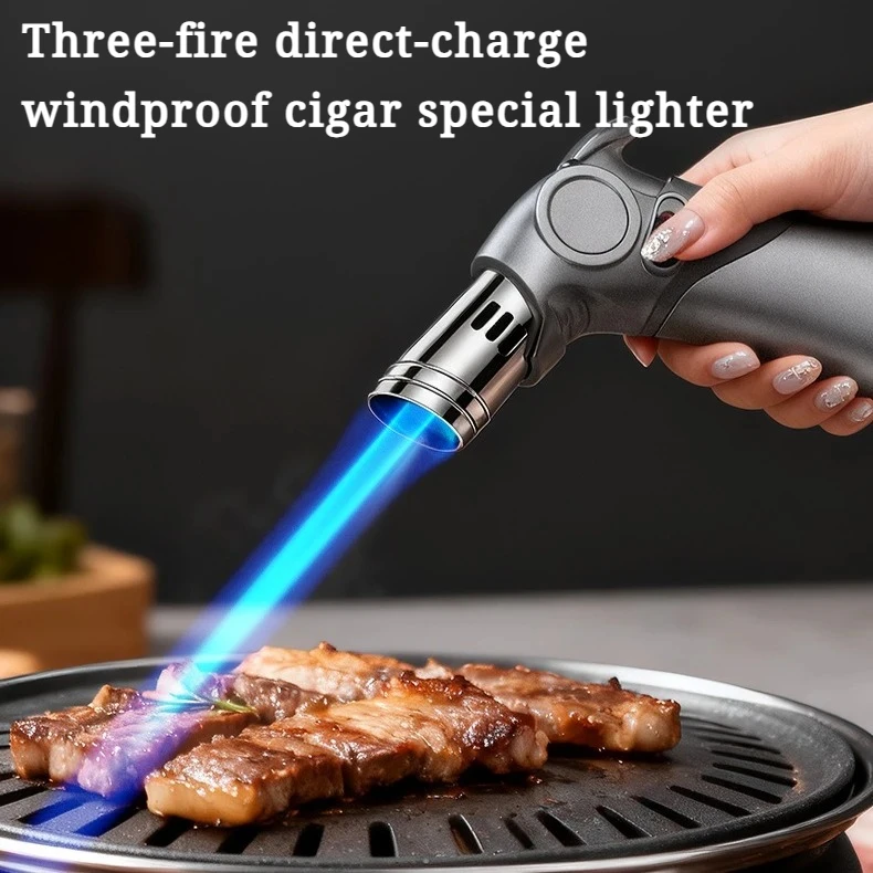

2026 Three-fire Direct Spray Windproof Spray Gun Indispensable Cigar Special High-end Lighter Gift Cigarette Accessory