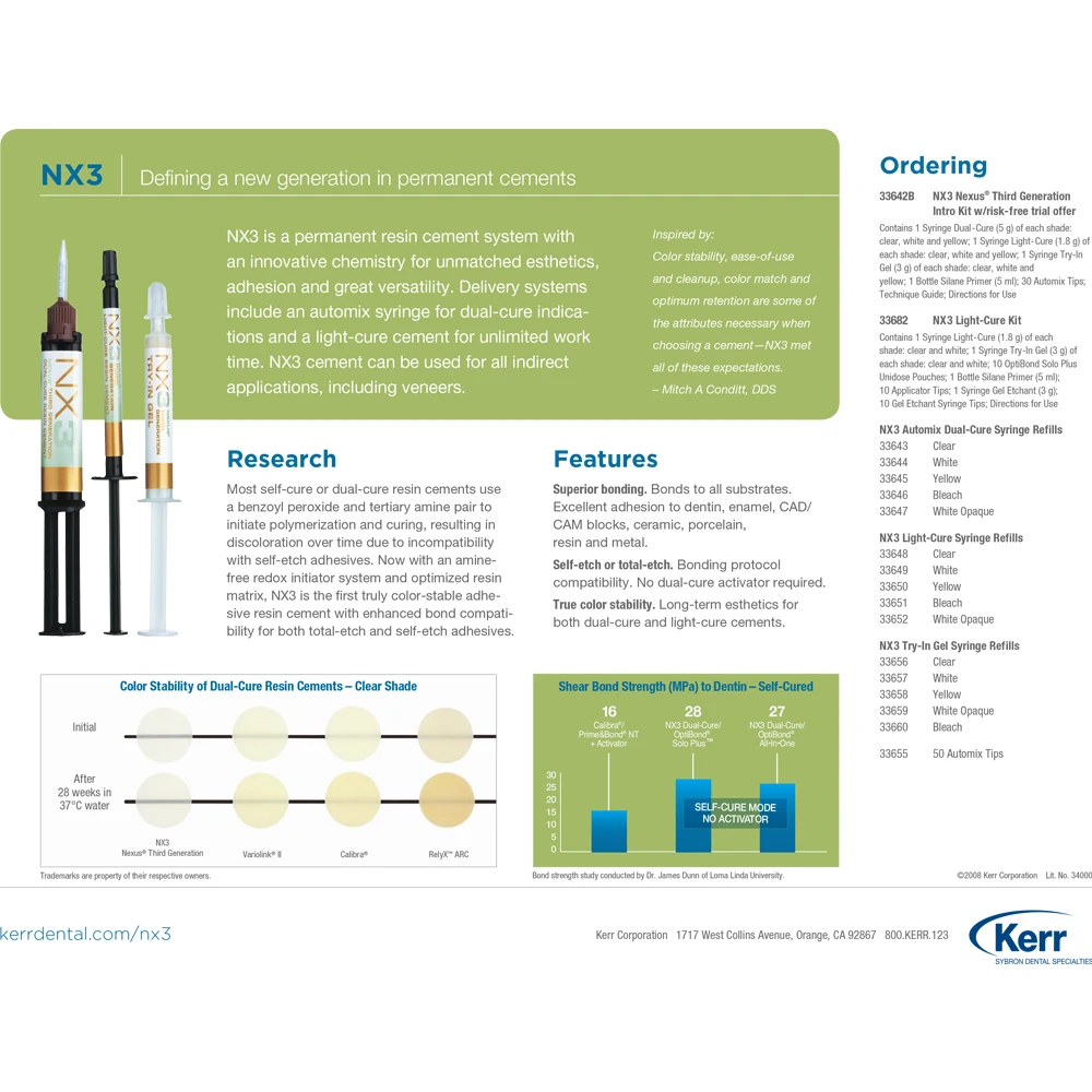 Kerr Dental NX3 Nexus Third Generation Universal Resin Cement Permanent Adhesive For Teeth Crowns And Bridge Veneers Dentistry