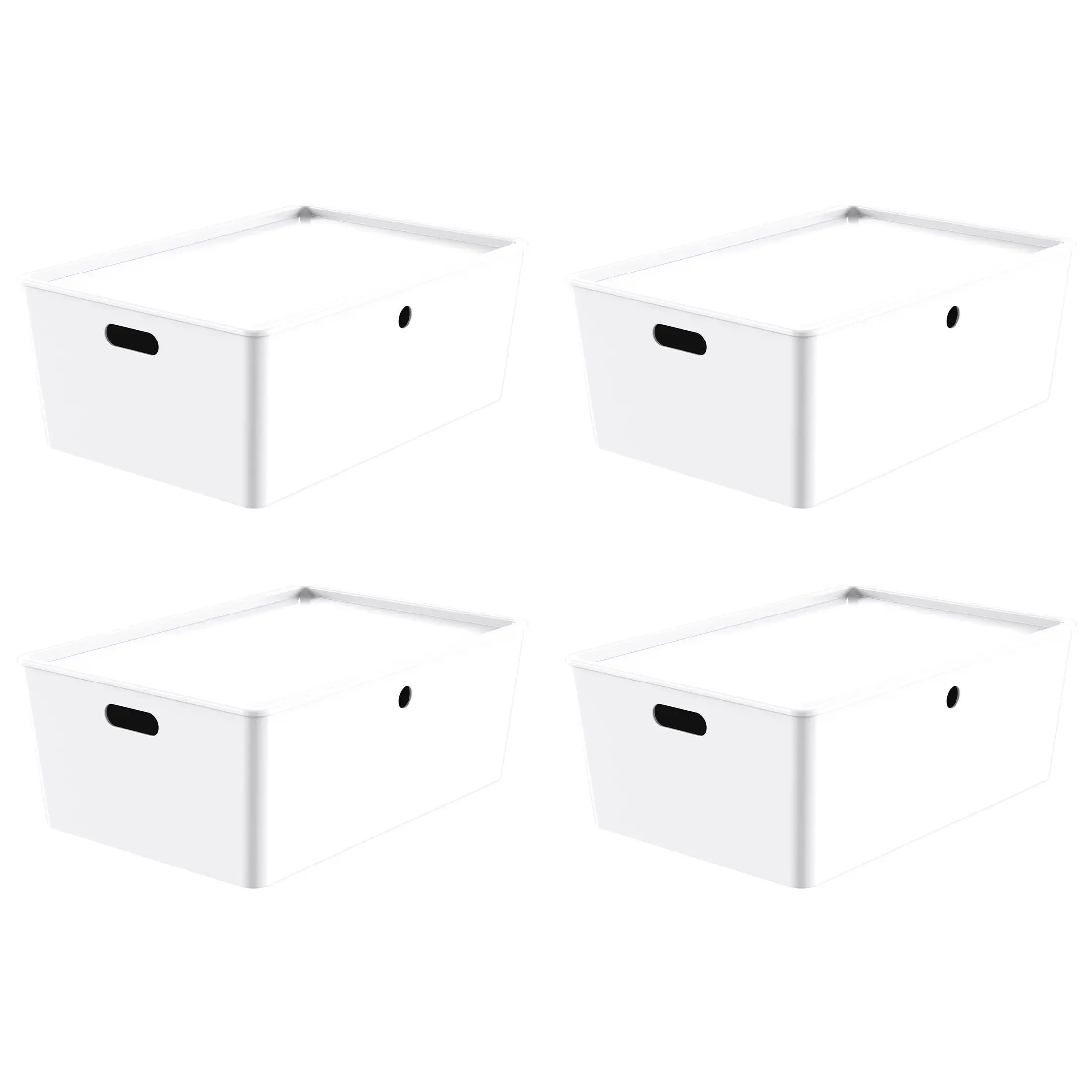 L # Stackable X Large White Plastic Lidded Storage Boxes Organizer Containers Baskets Set Of 4 For Home Bedroom Closet Office