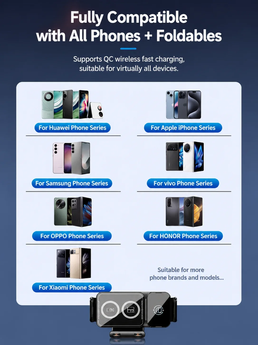 15W Kabelloses Ladegerät Universeller Auto-Handyhalter 360° ° Drehbare Halterung für Samsung Galaxy Fold 7 6 5 4 Z Flip S25 S24 iPhone 17 16 – Detail 11