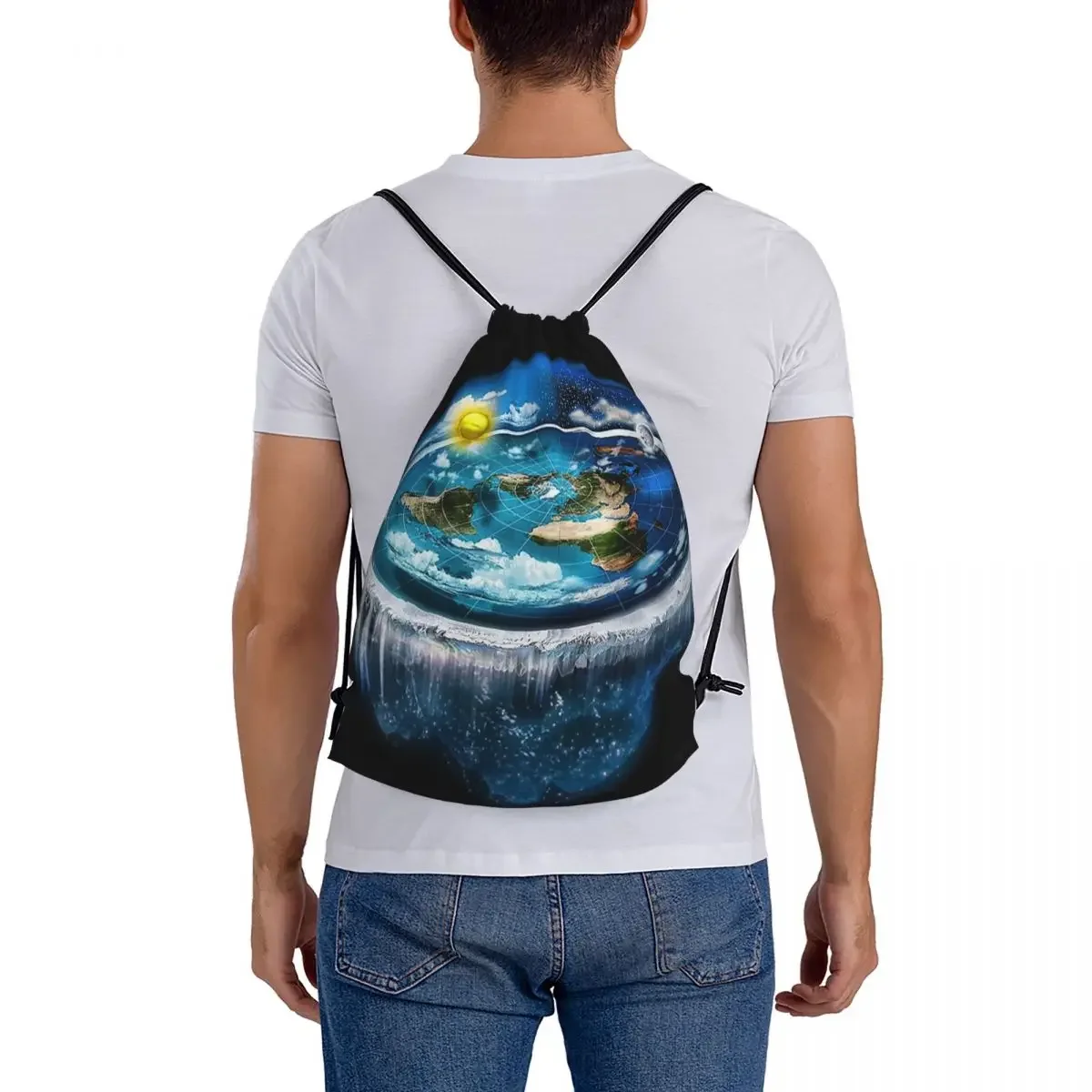 Flat Earth With Dome Art zaino Fashion borse portatili con coulisse borsa sportiva con coulisse borsa da viaggio per la scuola di viaggio