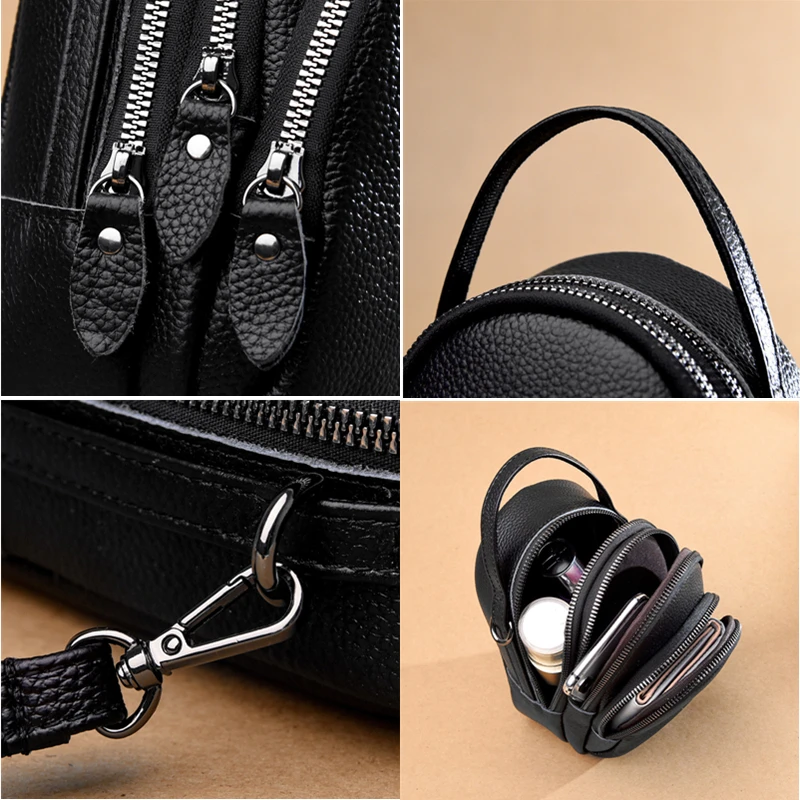 High Quality Soft Genuine Leather Phone Bag Women Multilayer Cowhide Shoulder Messenger Bag Designer Handbag Luxury Female Sac