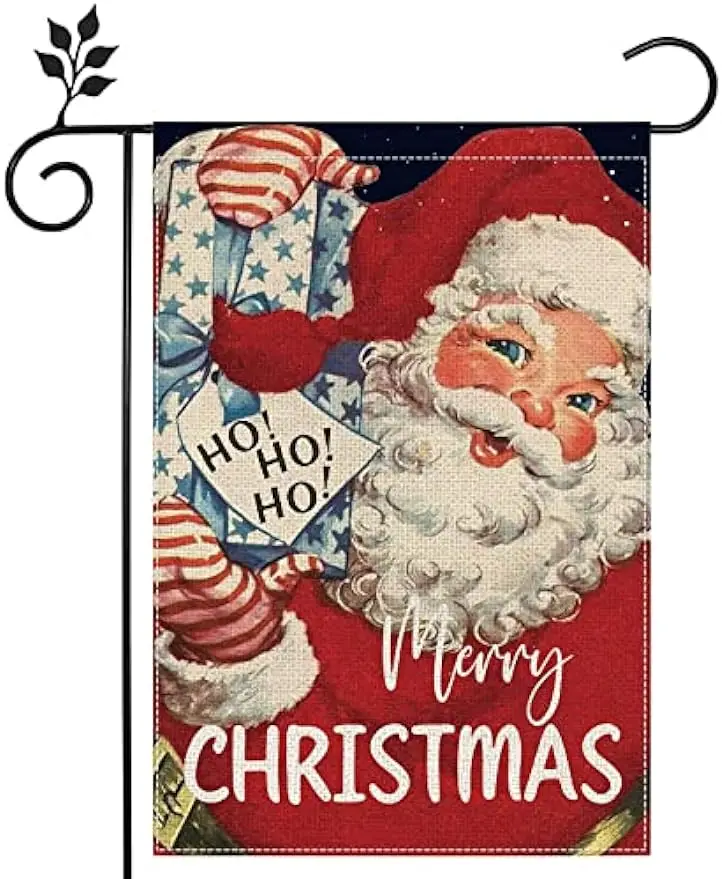 Santa Claus Christmas Garden Flag 12x18in Double-Sided Xmas Yard Flag Ho Ho Ho Merry Christmas Holiday Outdoor Decorative