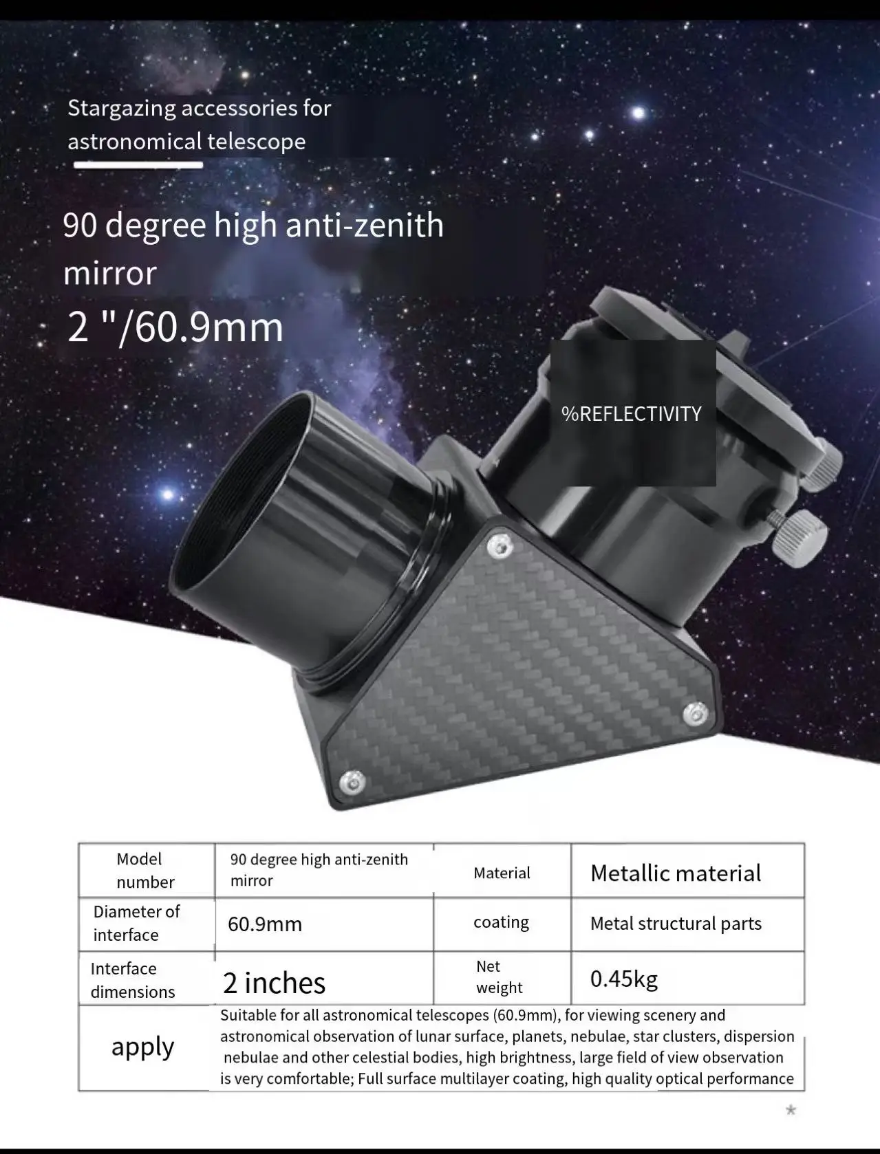 Explore Scientific 2-Inch 90-Degree High-Anti-Zenith Mirror Astronomical Telescope for Stargazing And Space Exploration