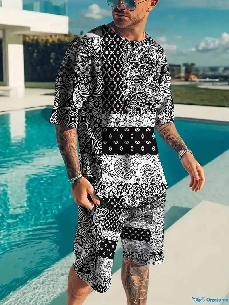 

Summer Men's Short-Sleeved Suit Graphic 3d Printing Sweat-Absorbent Cool Breathable Casual Short-Sleeved Shorts Outdoor Street