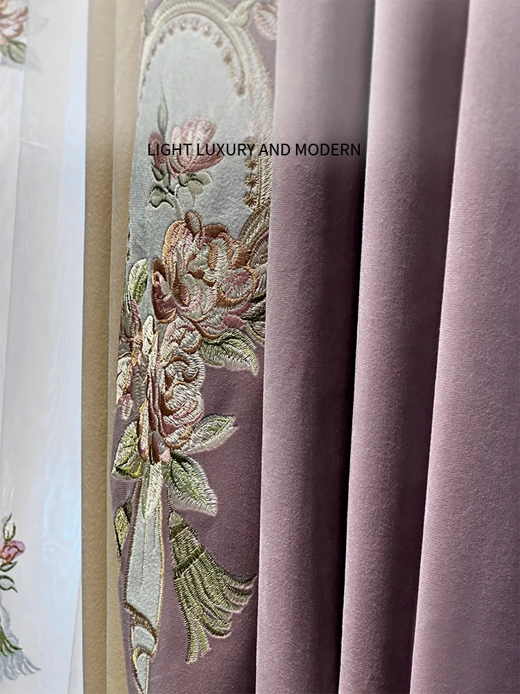 OLOEY Curtains for Bedroom Living Room Custom-made European Modern Thick Embroidery Luxury High-end Atmospherec Tulle Valance