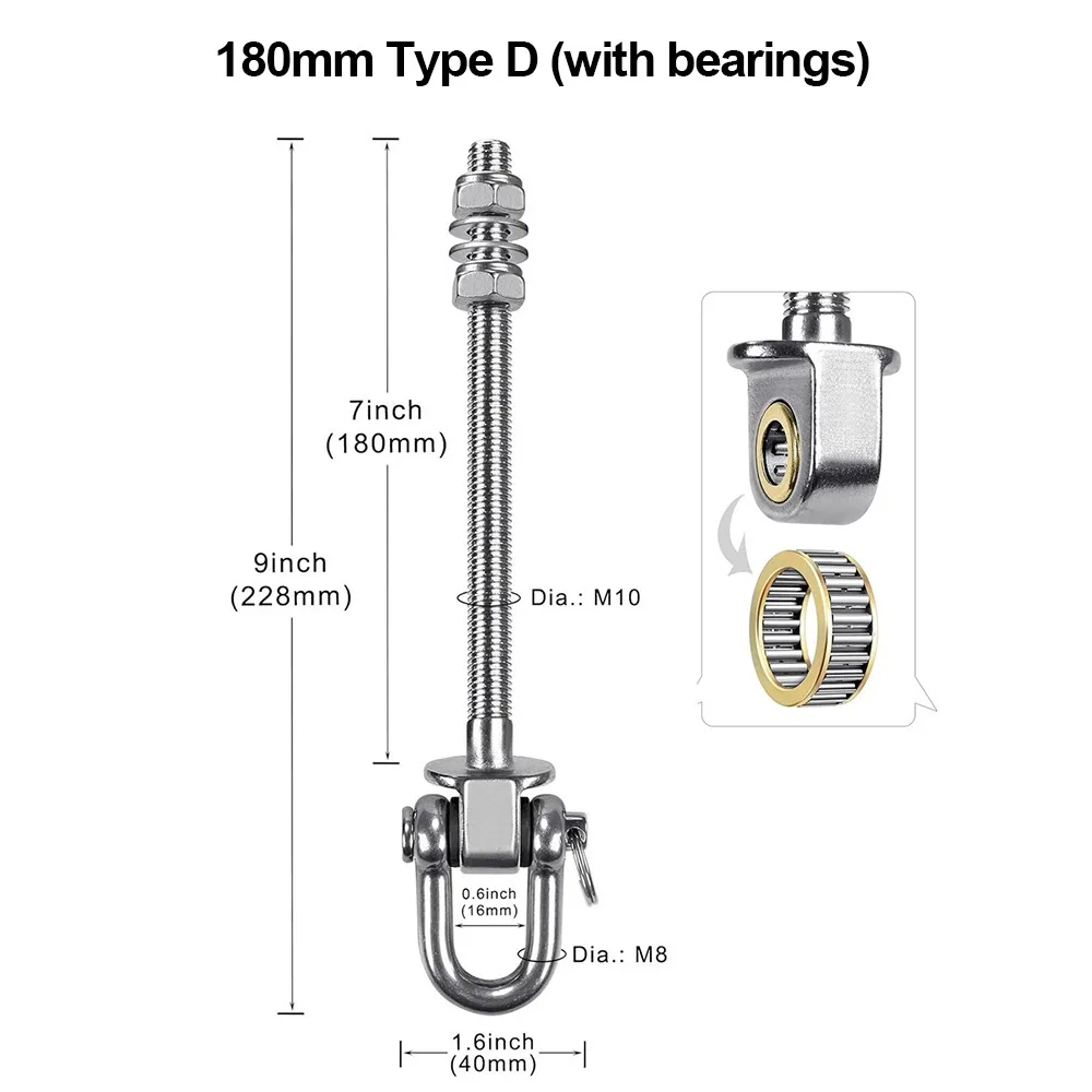 Универсальный усиленный крюк для подвесок с резьбовым штоком из нержавеющей стали, легко устанавливаемый, для гамаков, боксерских мешков, йоги и тренажерных залов