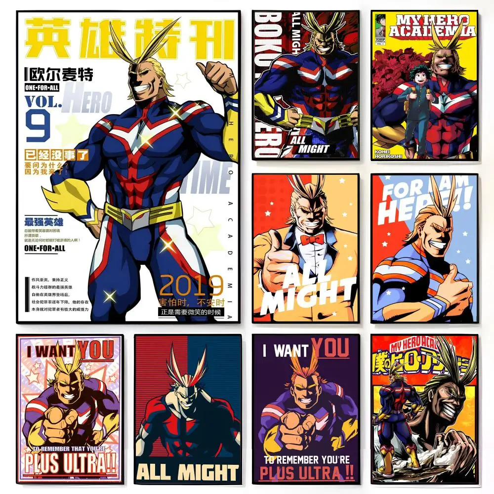 Anime A-All MightS Poster American Film Mural Home Childrens Room Wall Decor Print