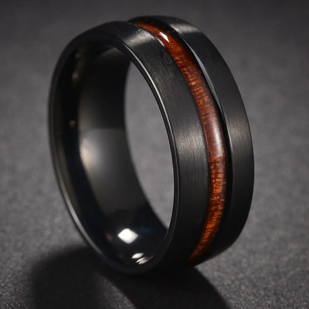 Luxury Men 8mm Koa Wood Inlay Shell Tungsten Stainless Steel Ring For Men Women Dome Polished Engagement Wedding Band Jewelry