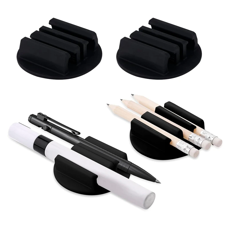 4 Piece Adhesive Silicone Pen Holder, Pen Clip Set Black Silica Gel For Desk Clipboard And Other Flat Surfaces Pencil Holder