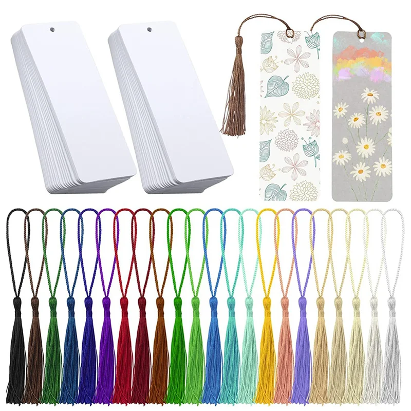 

QWE-80Pcs Bookmark Blank Heat Transfer Bookmarks DIY Bookmarks With Hole And Colorful Tassels For Crafts