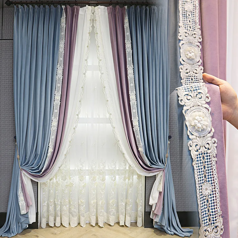 Custom high-end European blue velvet cloth blackout curtain panel drape C1261