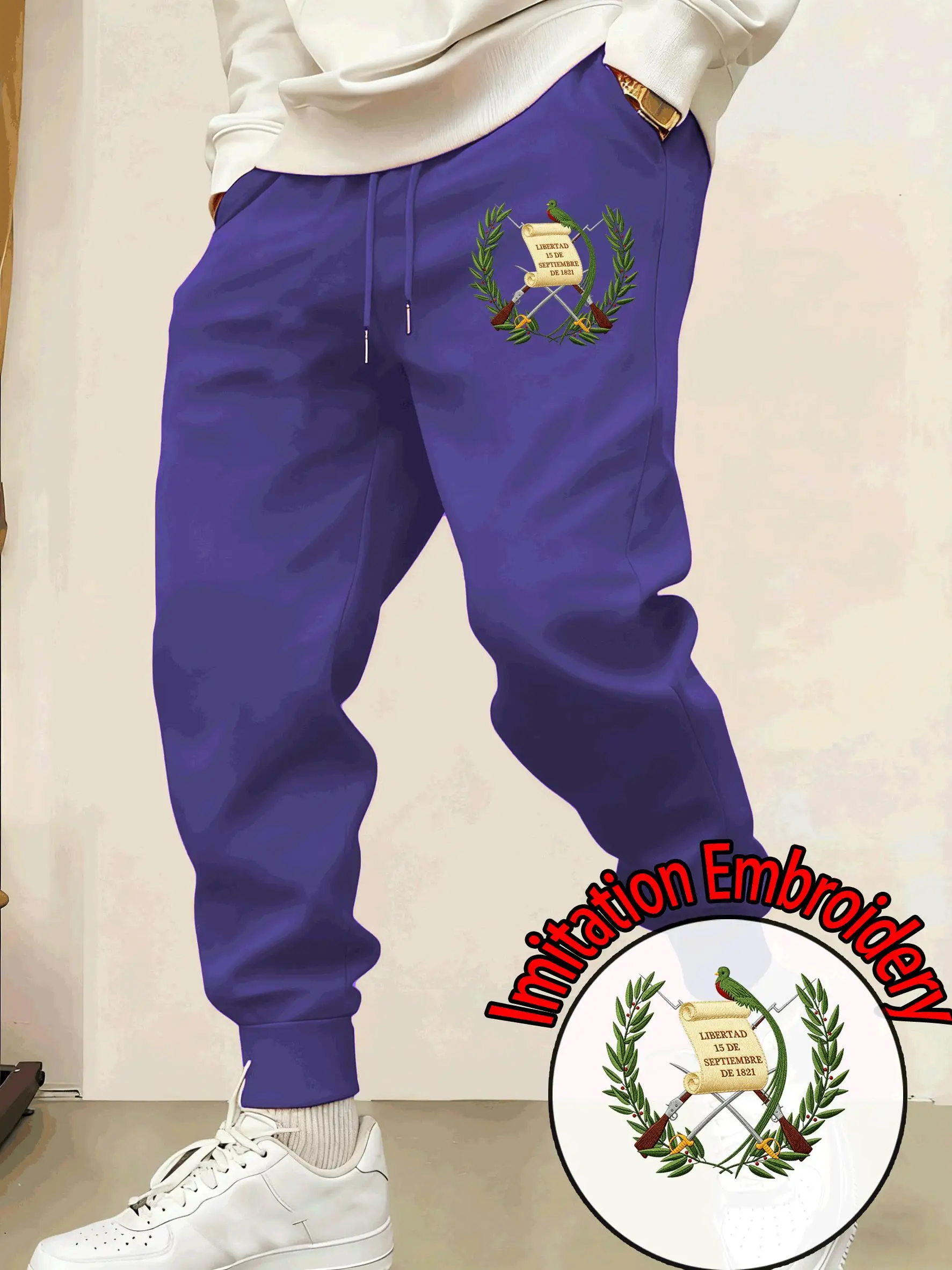 Guatemala Imitation Embroidery Print Men'S Sweatpants Fashion Fleece Clothing Autumn Sportswear Drawstring Pocket Jogging Pants