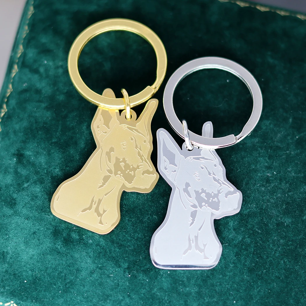 Stainless Steel Trendy Pointed Ears Dobermann Dog Keychain Pendant Animal Unisex Punk Jewelry Bag Car Key Rings Deco Supplies