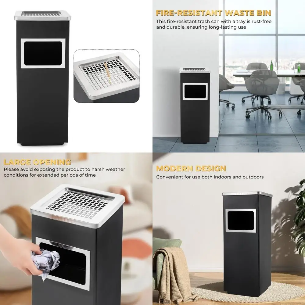 

Stainless Steel Outdoor Square Trash Can with Removable Inner Bucket for Commercial Waste Disposal and Convenience
