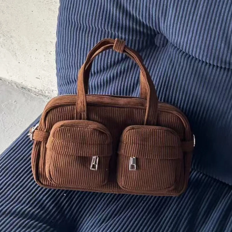 Corduroy Women Handbag Multi-pocket Pillow Armpit Bags Luxury Ladies Underarm Bag Bolsas Commute Totes for Going Out Travel