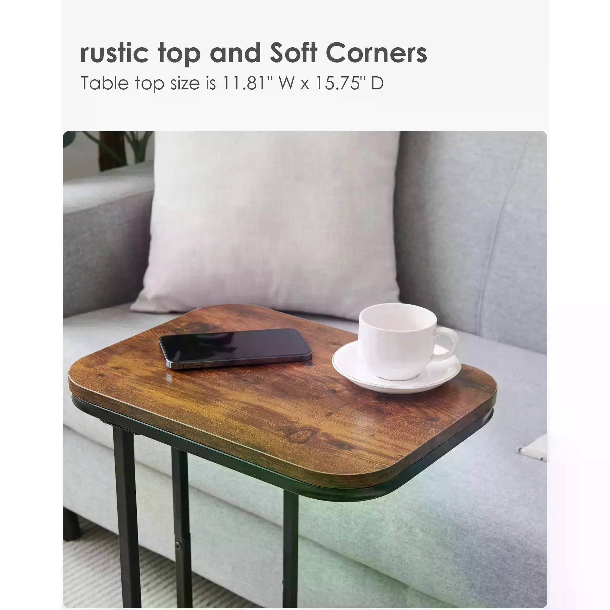 White 26.6" C-Shaped End Table & TV Tray.Portable Metal Frame Side Table for Couch, Bed, Living Room & Bedroom. - view 8