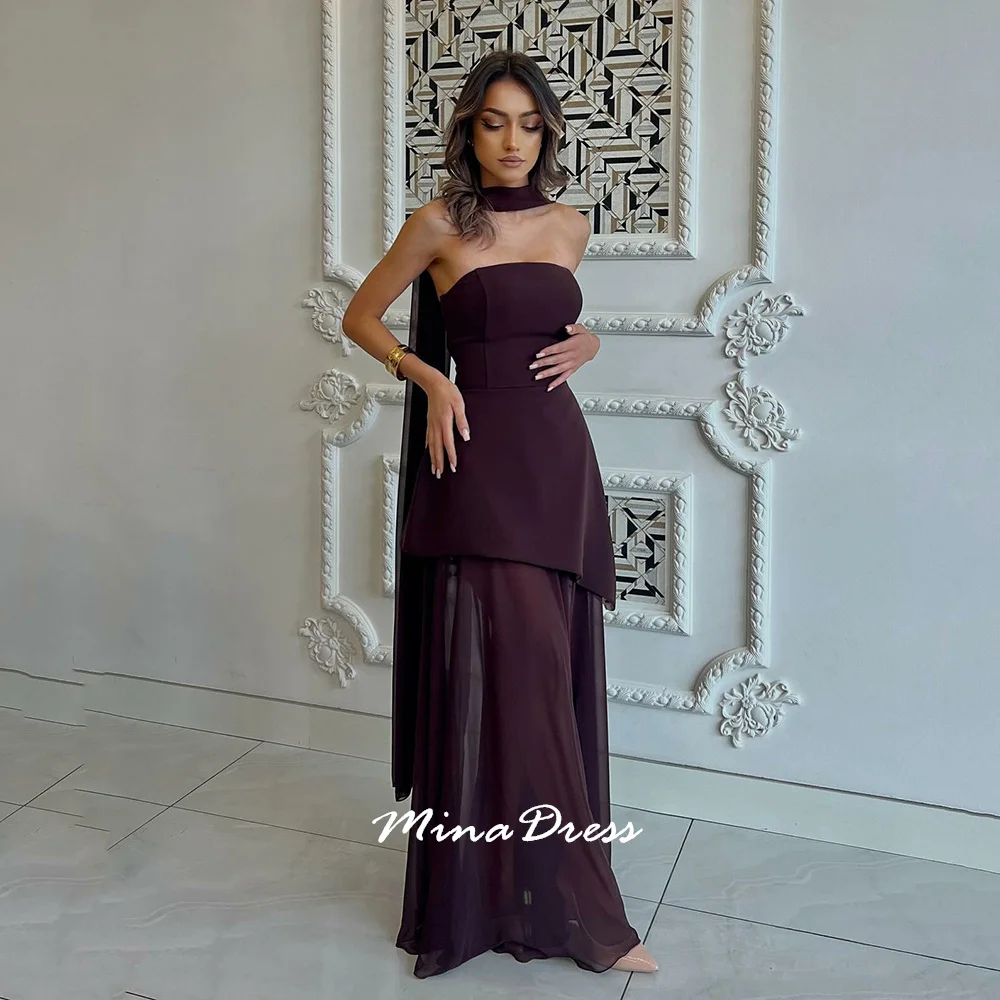 

Mina Strapless Arabic Evening Dress Luxury Evening Dresses 2025 Sleeveless Customized Back-length Elegant Party Dress Woman Prom