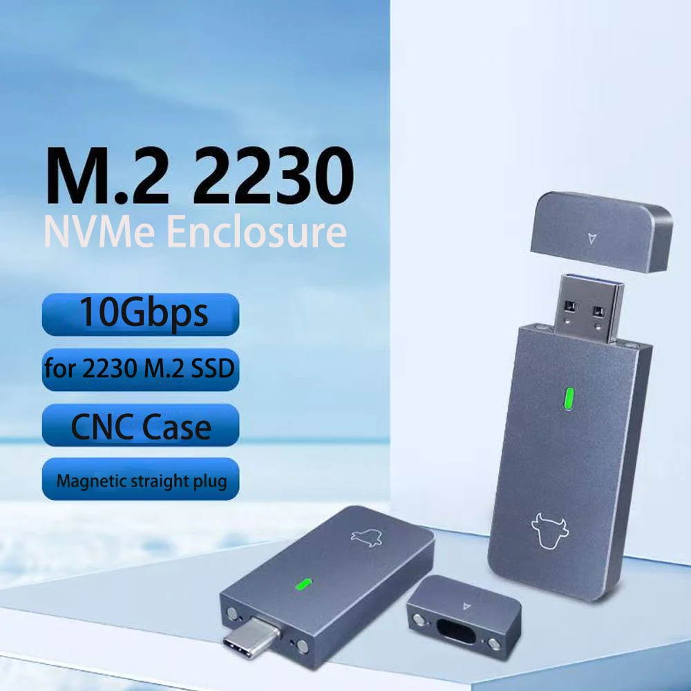 Mini 2230 M.2 SSD Case NVMe Enclosure 10Gbps M.2 to USB A Type C Metal External Adapter NVMe Enclosure for PCIe NVMe M2 SSD