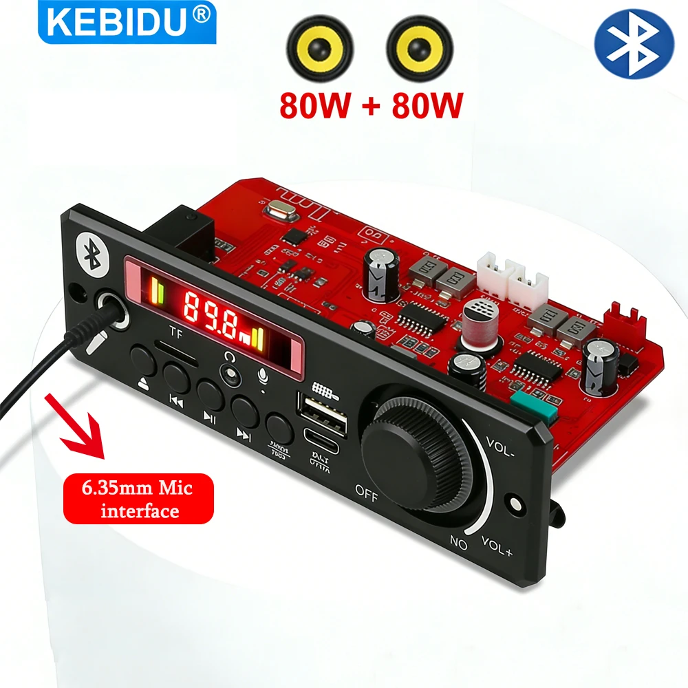 160W MP3 Decoder Board With Mic DC 12V MP3 Player Car Audio Adapter Amplifier Support USB FM Recording Folder Switching Remote